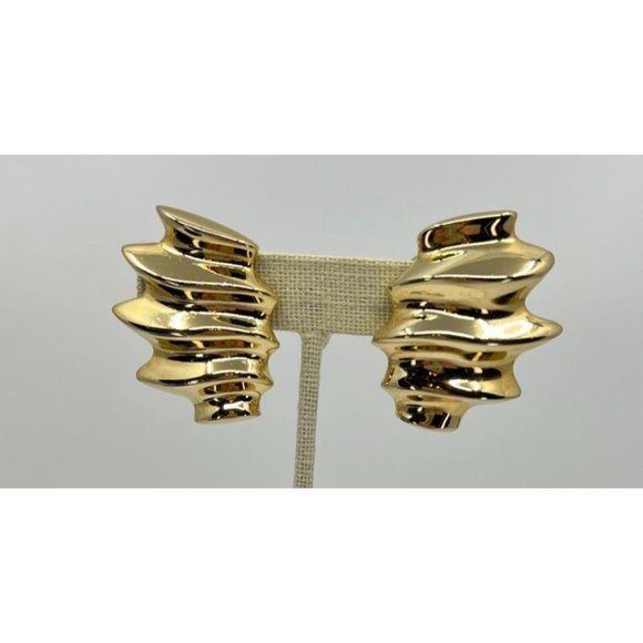 Vintage Givenchy 80s Modernist Clip on Gold Tone Large Statement Earrings - Picture 1 of 4